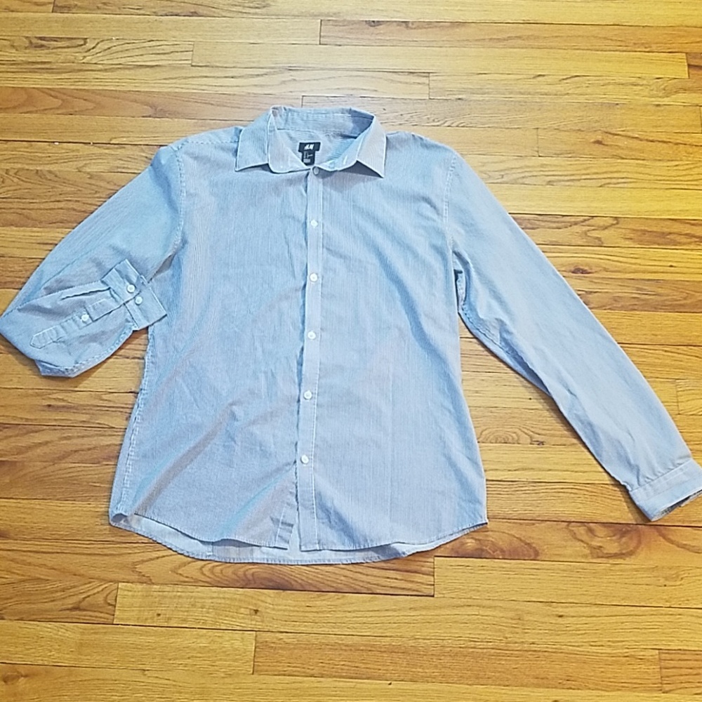 Blue & White Pinstriped Button Up Dress Shirt